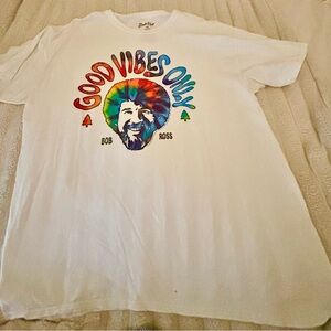 Bob Ross White Short Sleeve Tee with Rainbow 'Good Vibes Only' Graphic